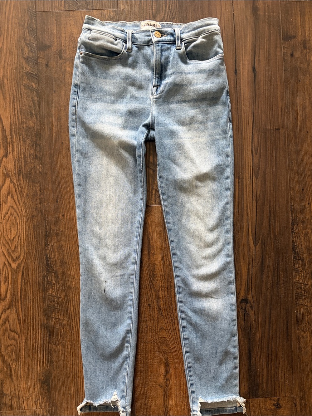 Frame Denim Pale Blue Le High Skinny Jeans with Raw Hem 25